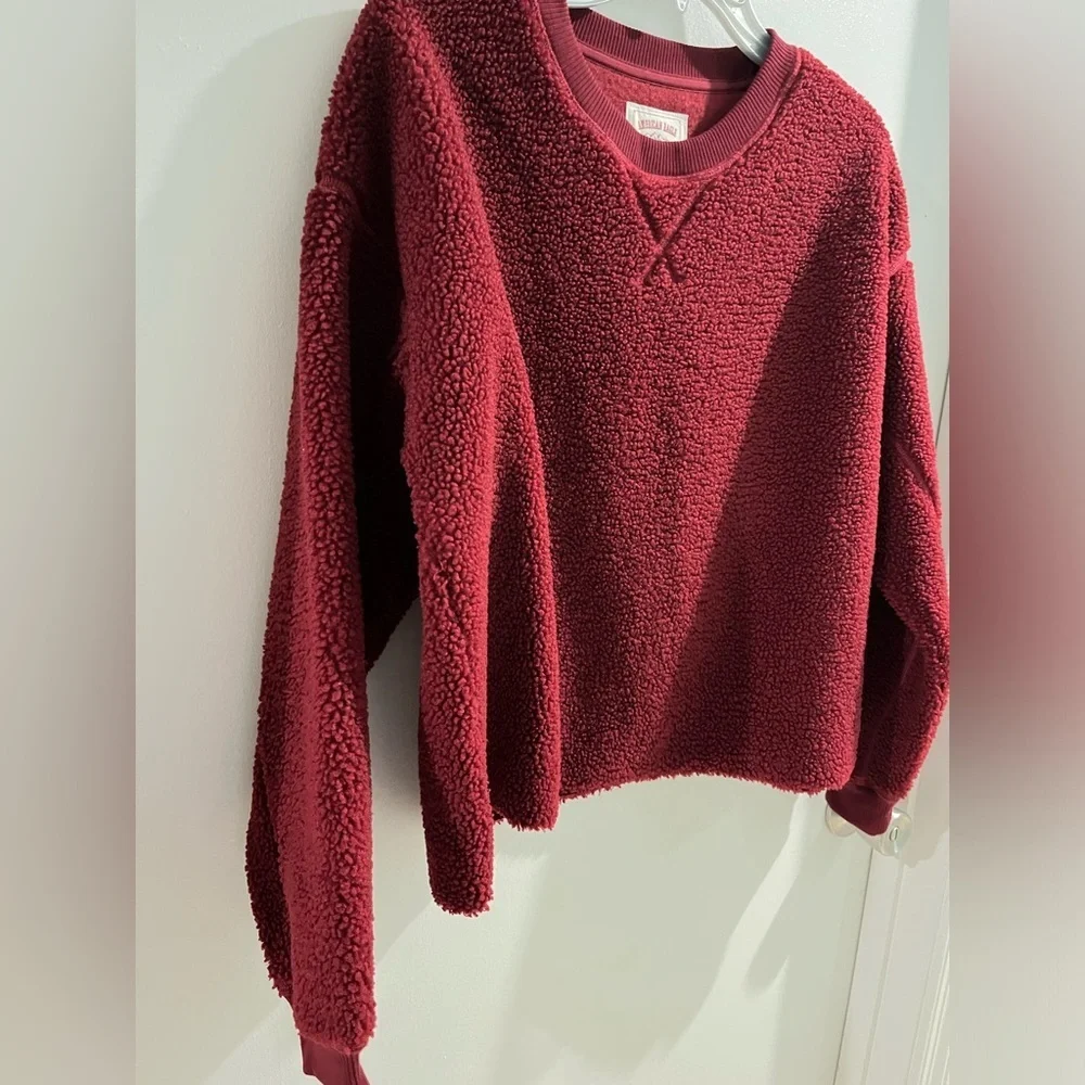 American Eagle Outfitters Burgundy Sherpa Fleece Pullover, OVERSIZED XS - Picture 3 of 7